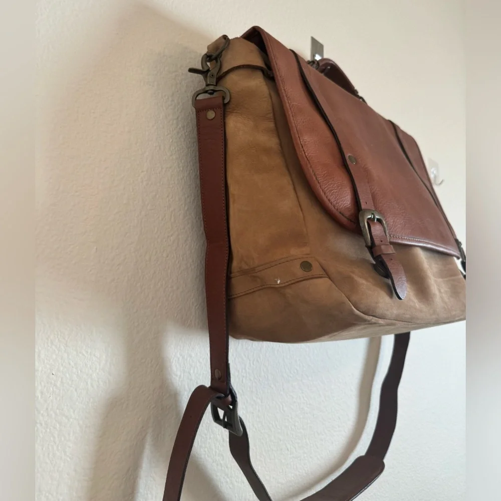 Unisex Crossbody Bag Leather Laptop Messenger Bag Briefcase Buckles